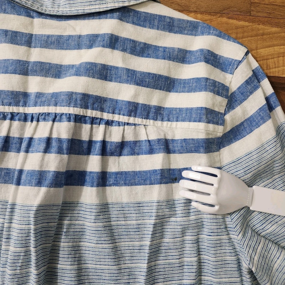 Vineyard Vines Womens Stripe Tie-Front Shirt Blue/White Size 12 Linen Button-Up - Picture 10 of 15